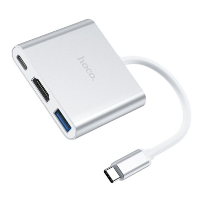 Хаб hoco. Easy use USB-C на USB3.0 + HDMI + PD (HB14) Серый