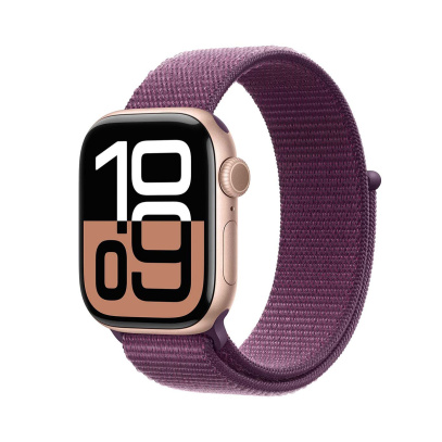 Apple Watch Series 10, 42 мм корпус из алюминия цвета «Rose Gold», ремешок Sport Loop цвета «Plum»