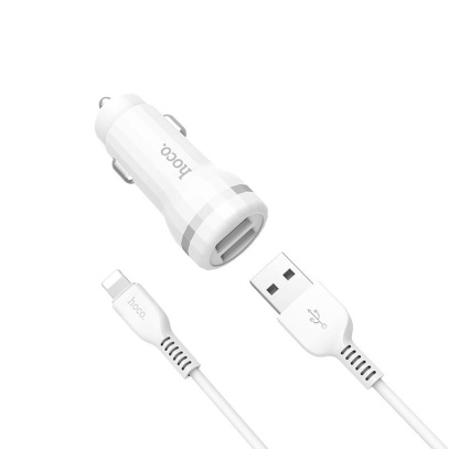 АЗУ hoco. 2 USB Charger Set + USB кабель Lightning (Z27) Белый