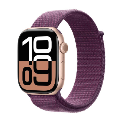 Apple Watch Series 10, 46 мм корпус из алюминия цвета «Rose Gold», ремешок Sport Loop цвета «Plum»