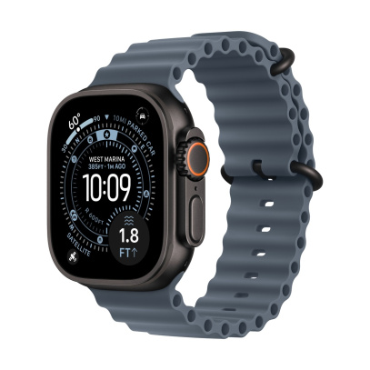Apple Watch Ultra 3 (2025), 49 мм корпус из титана цвета «Black», ремешок Ocean Band цвета «Anchor Blue»