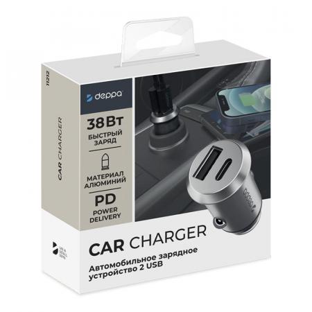 АЗУ Deppa USB A + USB-C, PD, QC 3.0, 38W (11212) Серебристый АЗУ Deppa USB A + USB-C, PD, QC 3.0, 38W (11212) Серебристый