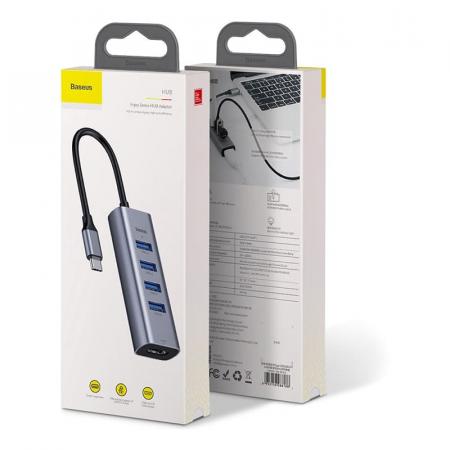 Переходник Baseus для MacBook HUB Enjoy series (Type-C to USB3.0*4+HDMI) (CAHUB-N0G) Deep Grey, темно-серый
