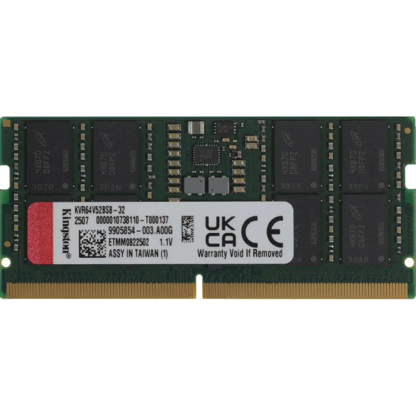 Оперативная память Kingston (KVR64V52BS8) 32 DDR5 32GB 6400MHz CL52 SO DIMM 1x32GB