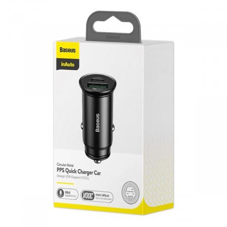 Автомобильное зарядное устройство Baseus Circular Metal PPS Quick Charger Car Charger 30W (CCYS-C01) Черный Автомобильное зарядное устройство Baseus Circular Metal PPS Quick Charger Car Charger 30W (CCYS-C01) Черный