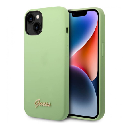 Чехол Guess для iPhone 14 CG Mobile Liquid silicone Gold metal logo Hard (GUHCP14SSLSMN) Зеленый