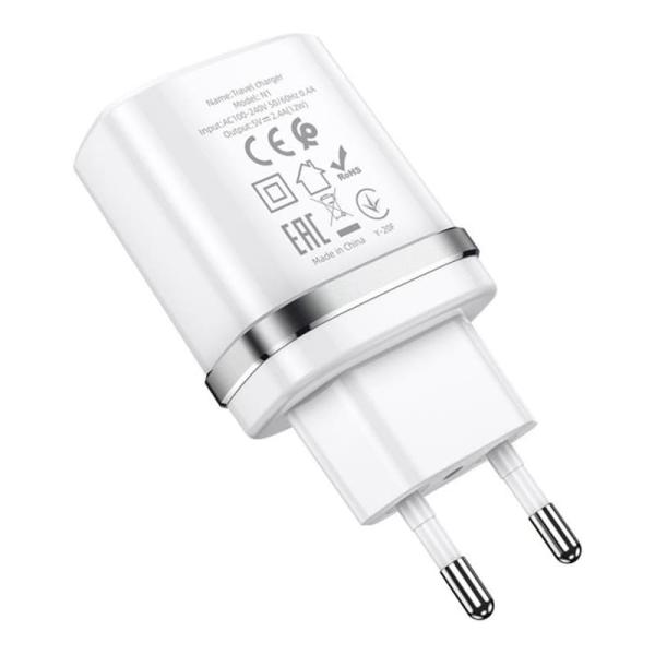Сетевое зарядное устройство hoco. USB Indicator single port safety charger (N1) Белый