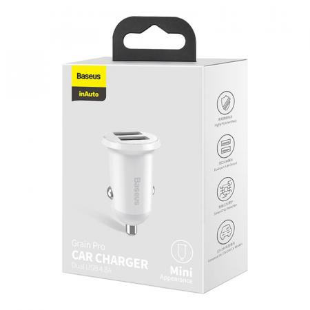 Автомобильное зарядное устройство Baseus car charger Grain Pro Dual USB 4.8A (CCALLP-02) Белый Автомобильное зарядное устройство Baseus car charger Grain Pro Dual USB 4.8A (CCALLP-02) Белый
