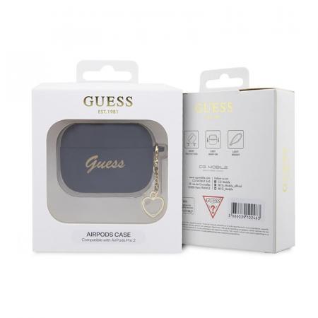 Чехол для AirPods Pro 2 Guess CG Mobile Silicone Script logo with Heart charm (GUAP2LSCHSK) Черный
